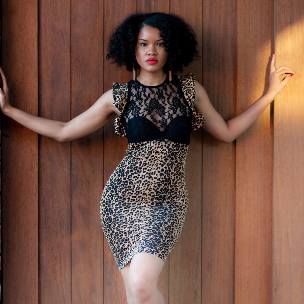 Leopard Print Lace Bodycon Dress